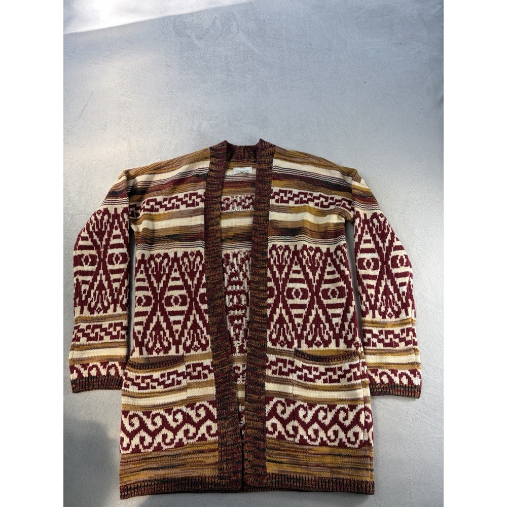 Lucky Brand Women's‎ Southwerstern Aztec Open Cardigan Small Brown Red Boho